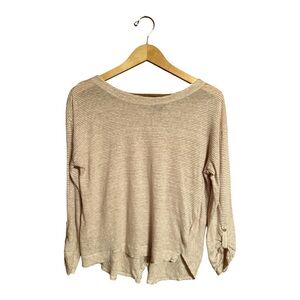 Adrienne Vittadini Linen Coastal Tan and White Top Women’s Size Medium